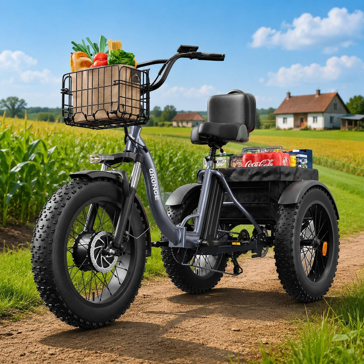 Electric Tricycle for Adults 1200W 36V 20AH Fat Tire Folding J859462