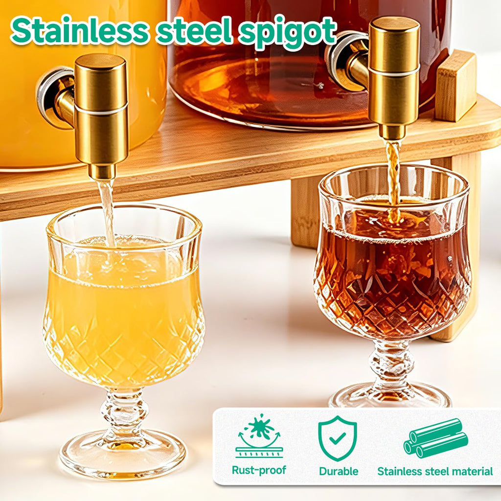 2 Gallon Glass Beverage Dispenser with Spigot and Bamboo Stand E78017