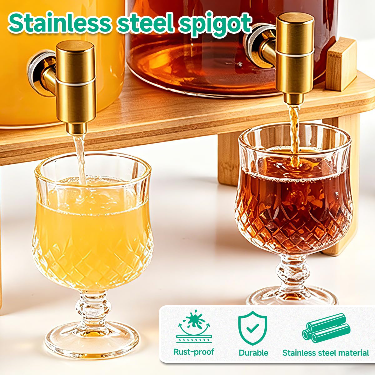 2 Gallon Glass Beverage Dispenser with Spigot and Bamboo Stand E78017
