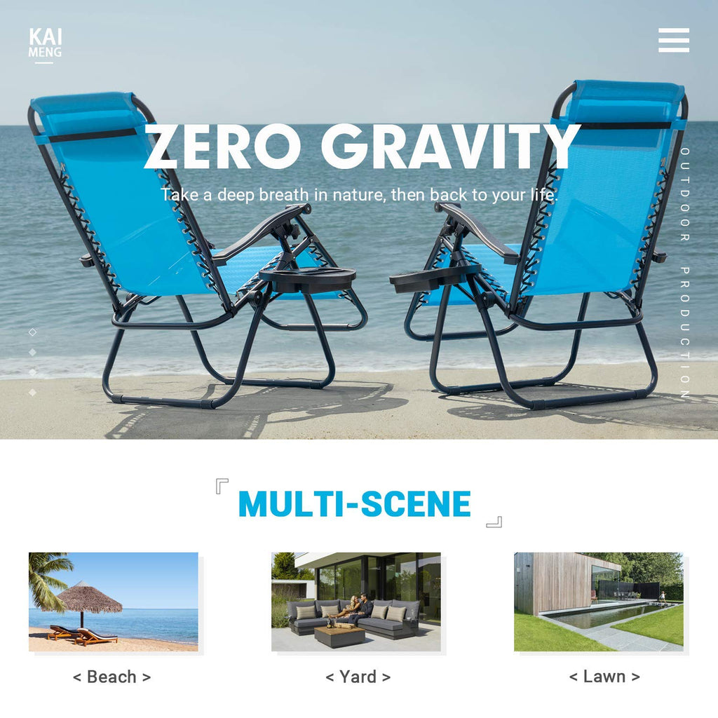 Blue Set of 2 Adjustable Folding Lounge Chair with Pillows and Cup Holders M279