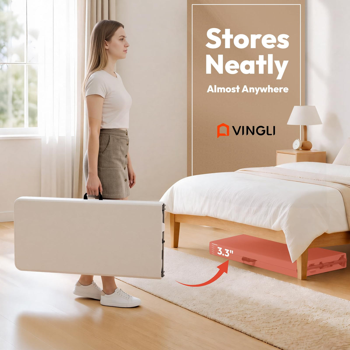 White 6 FT Narrow Folding Table with Carrying Handle V98408