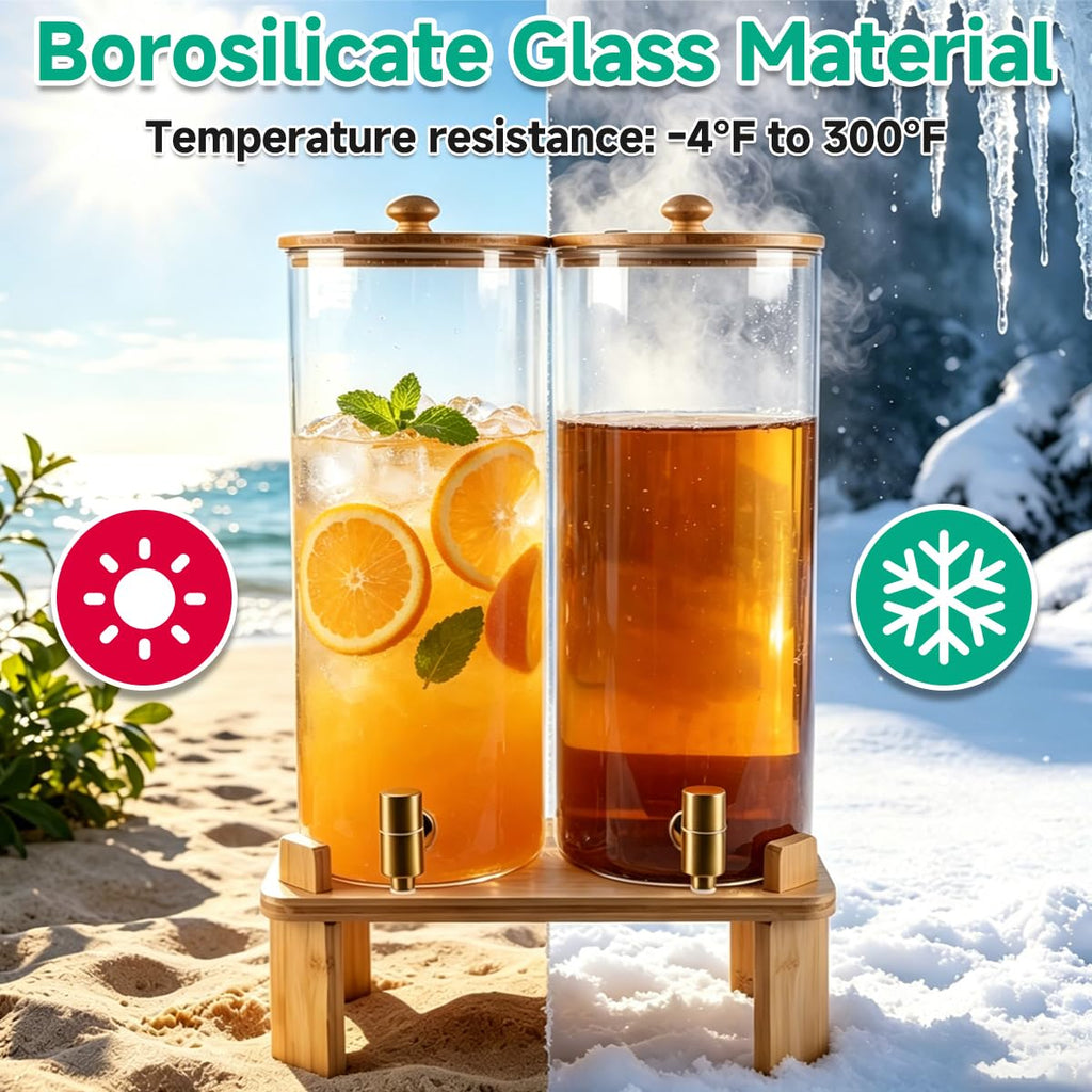 2 Gallon Glass Beverage Dispenser with Spigot and Bamboo Stand E78017