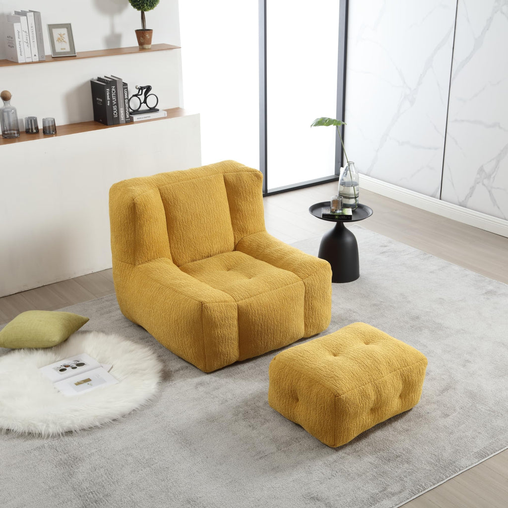 Velvet Fluffy Bean Bag Chair with Ottoman U13160