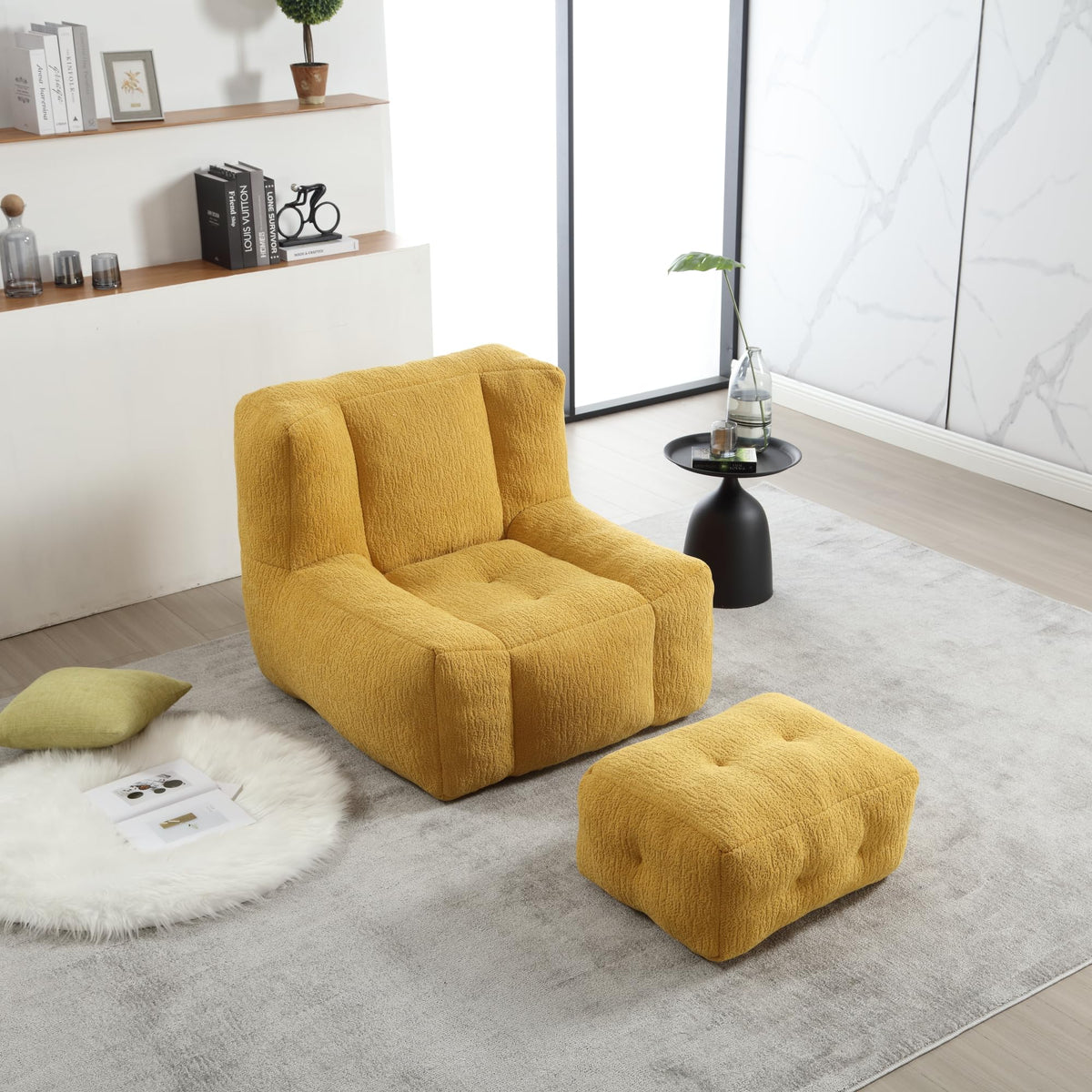 Velvet Fluffy Bean Bag Chair with Ottoman U13160