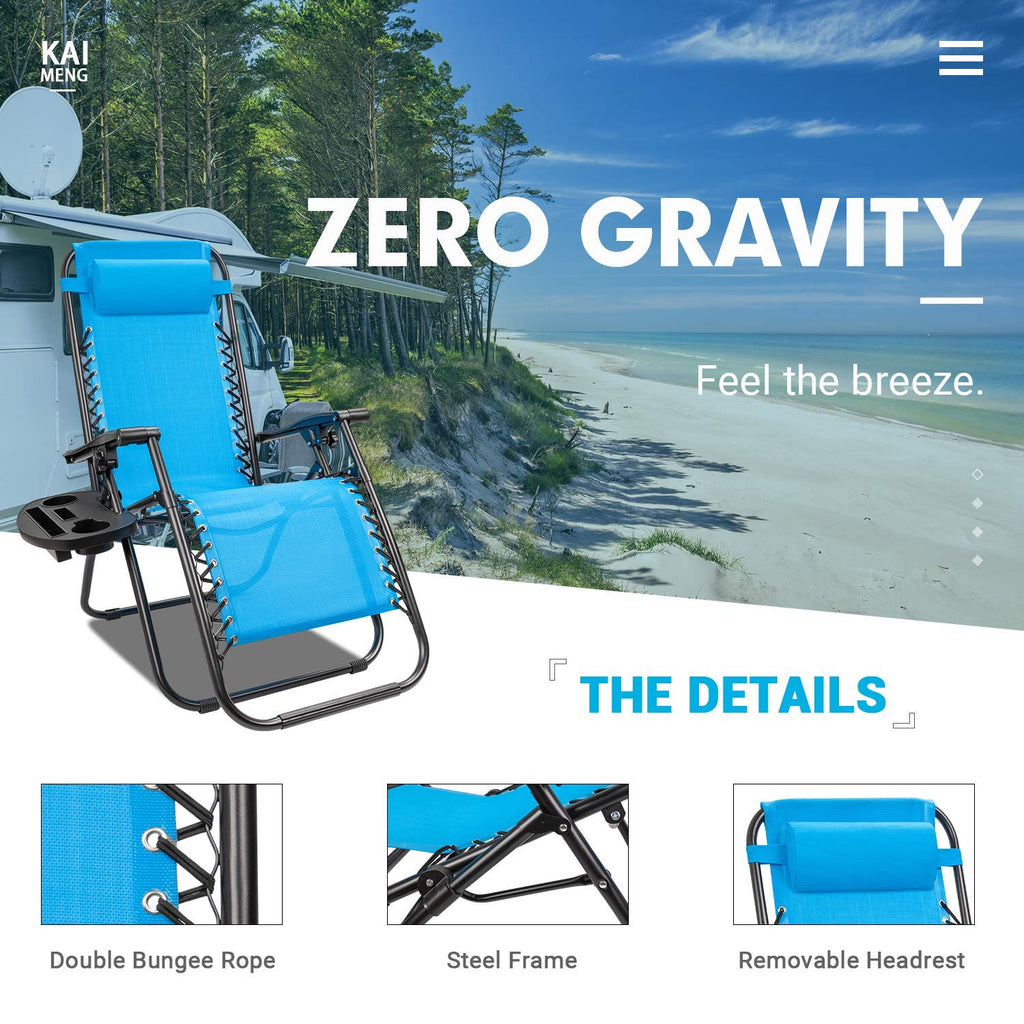 Blue Set of 2 Adjustable Folding Lounge Chair with Pillows and Cup Holders M279
