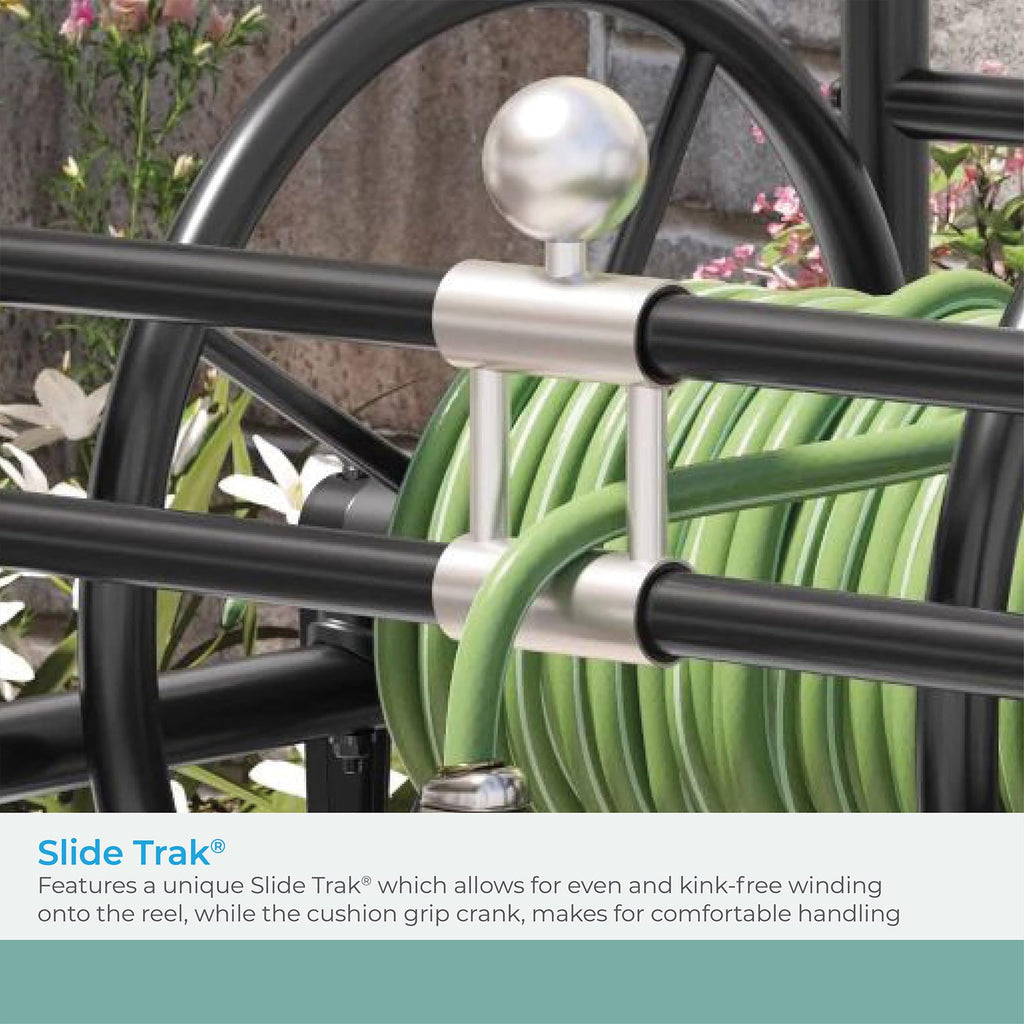 200' Steel Garden Hose Reel Cart with Flat-Free Rubber Tires R6449