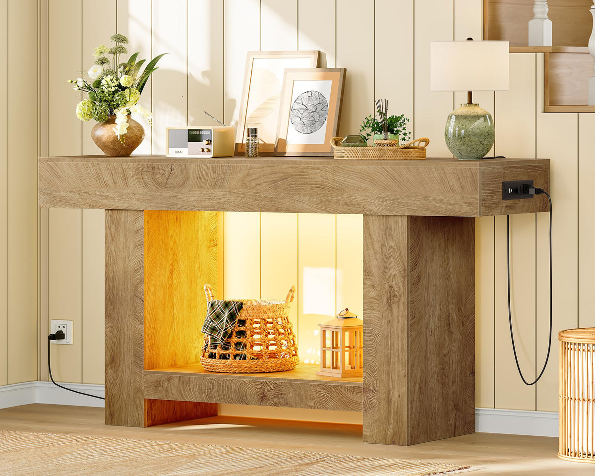 63" Entryway Table with Smart RGB Lights and Charging Station F3055