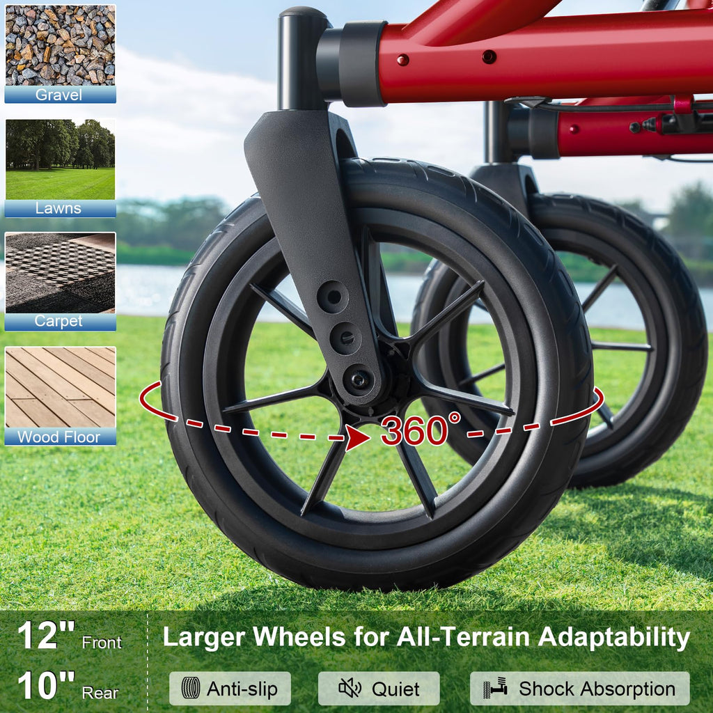 Red All Terrain Wheeled Walker with Seat S237