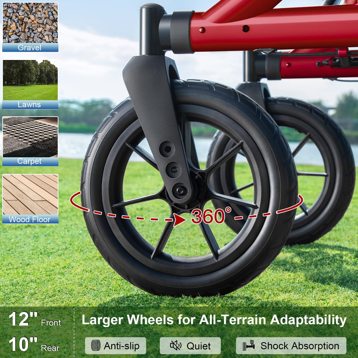 Red All Terrain Wheeled Walker with Seat S237