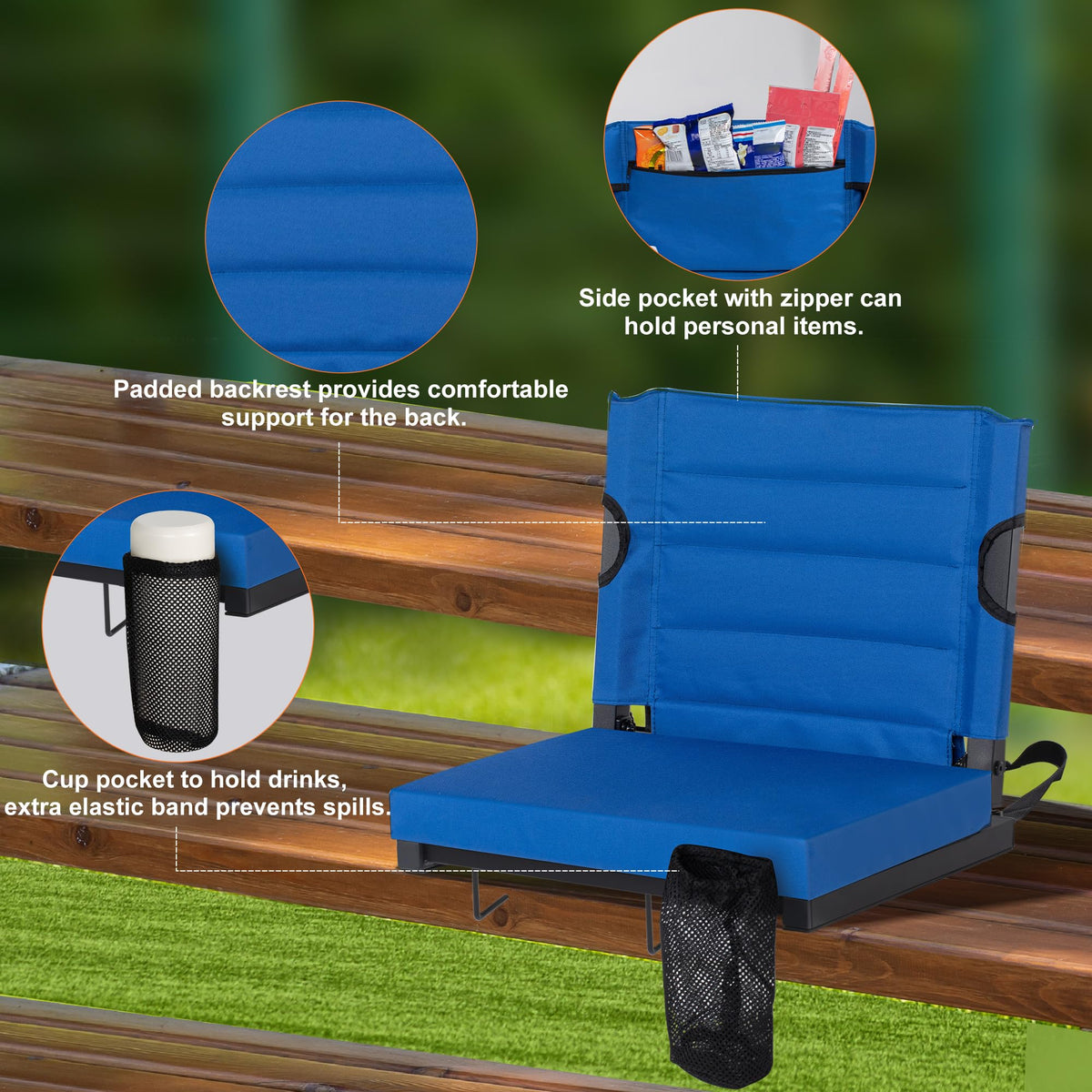 2 Pack Blue Stadium Seats for Bleachers with Back Support B513270
