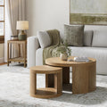 Light Brown 2-Piece Round Wood Nesting Coffee Table with Storage J591332