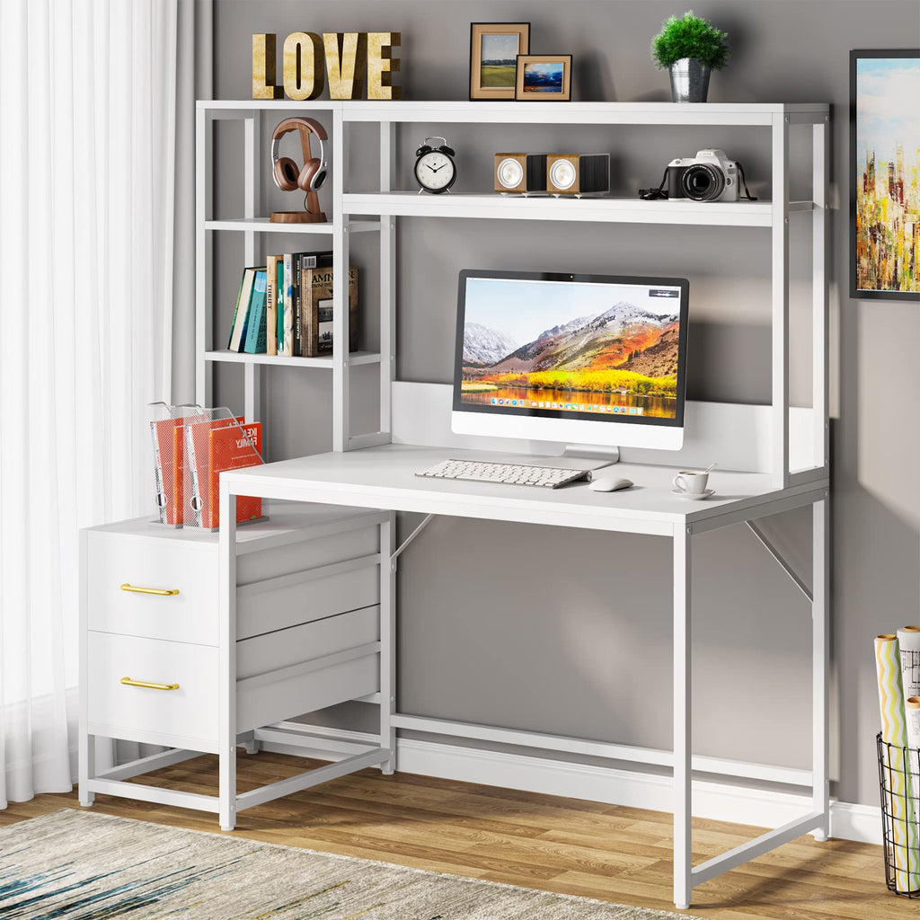 55 Inch Computer Desk with 2 Drawers and Storage Shelves J397478