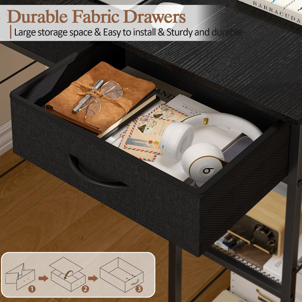 Black Small Writing Desk with 2 Drawers and Storage Shelf G5758