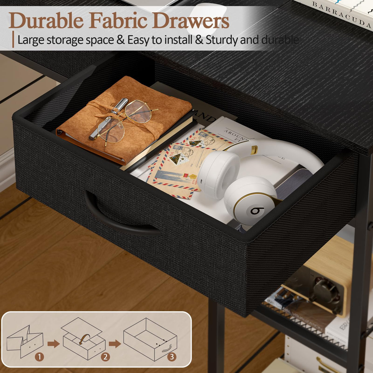 Black Small Writing Desk with 2 Drawers and Storage Shelf G5758