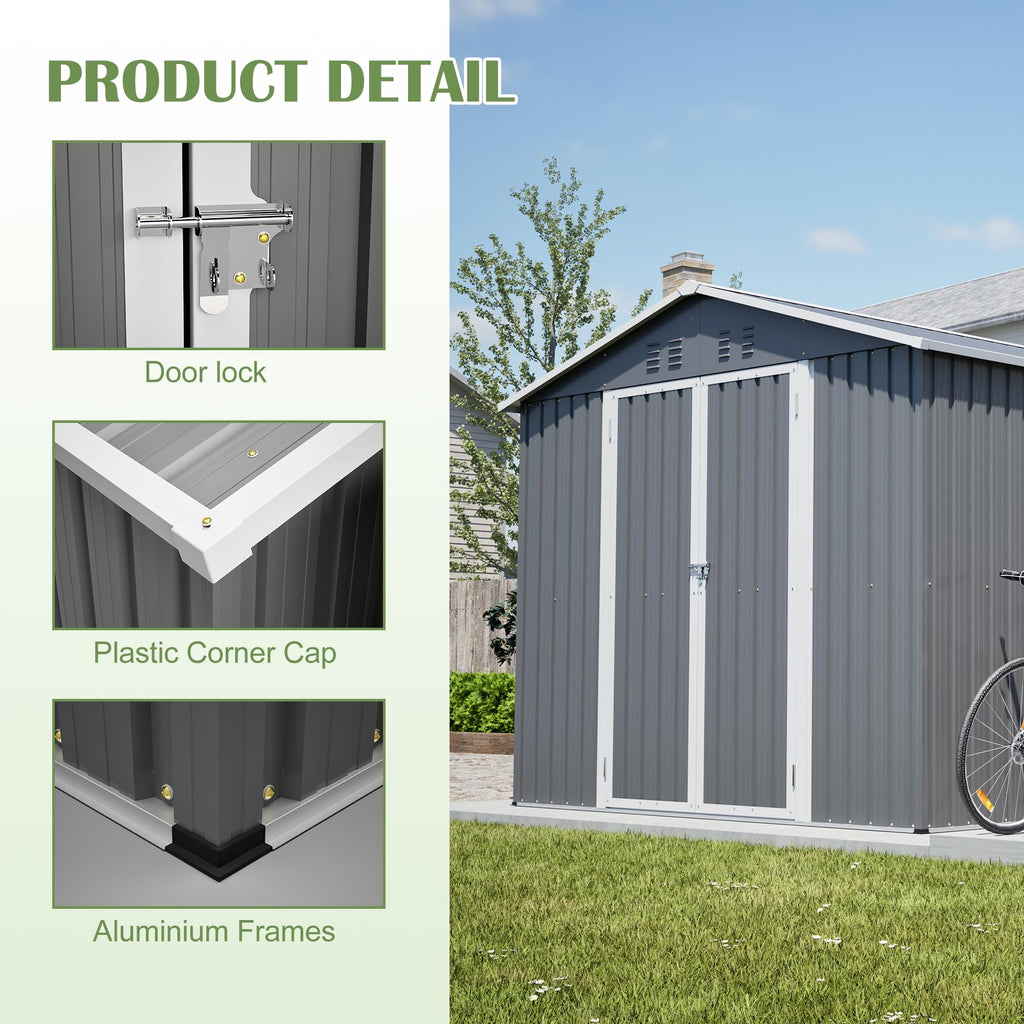 12x8 FT Galvanized Steel Storage Shed with Lockable Doors P61024