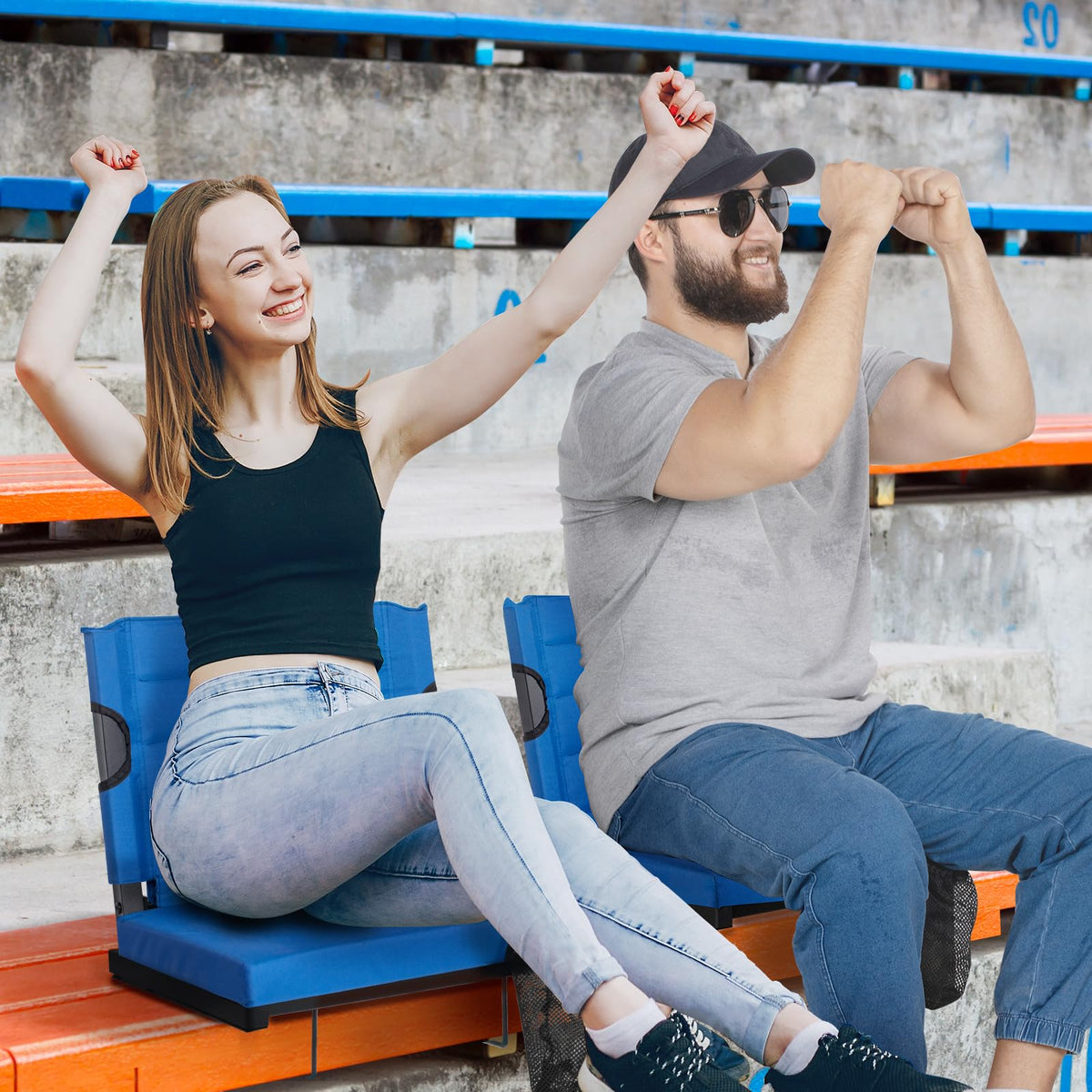 2 Pack Blue Stadium Seats for Bleachers with Back Support B513270