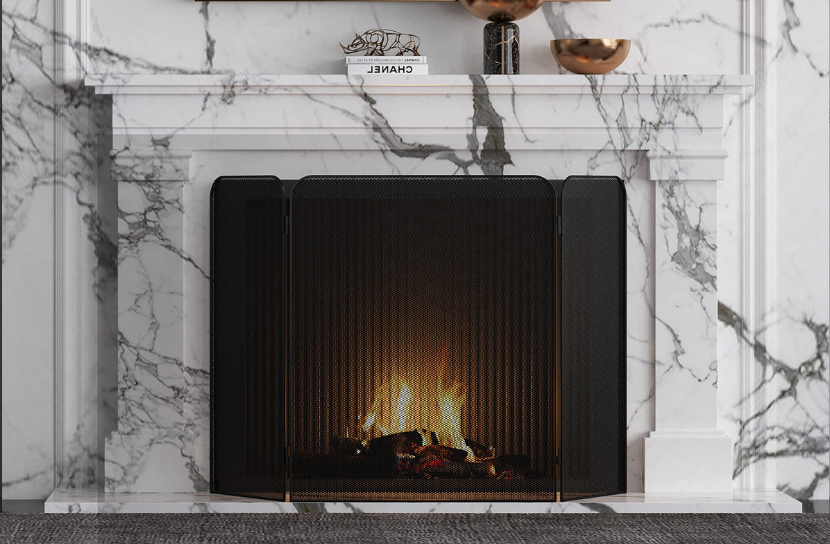 Iron 3-Panel Fireplace Screen Spark Guard C4125
