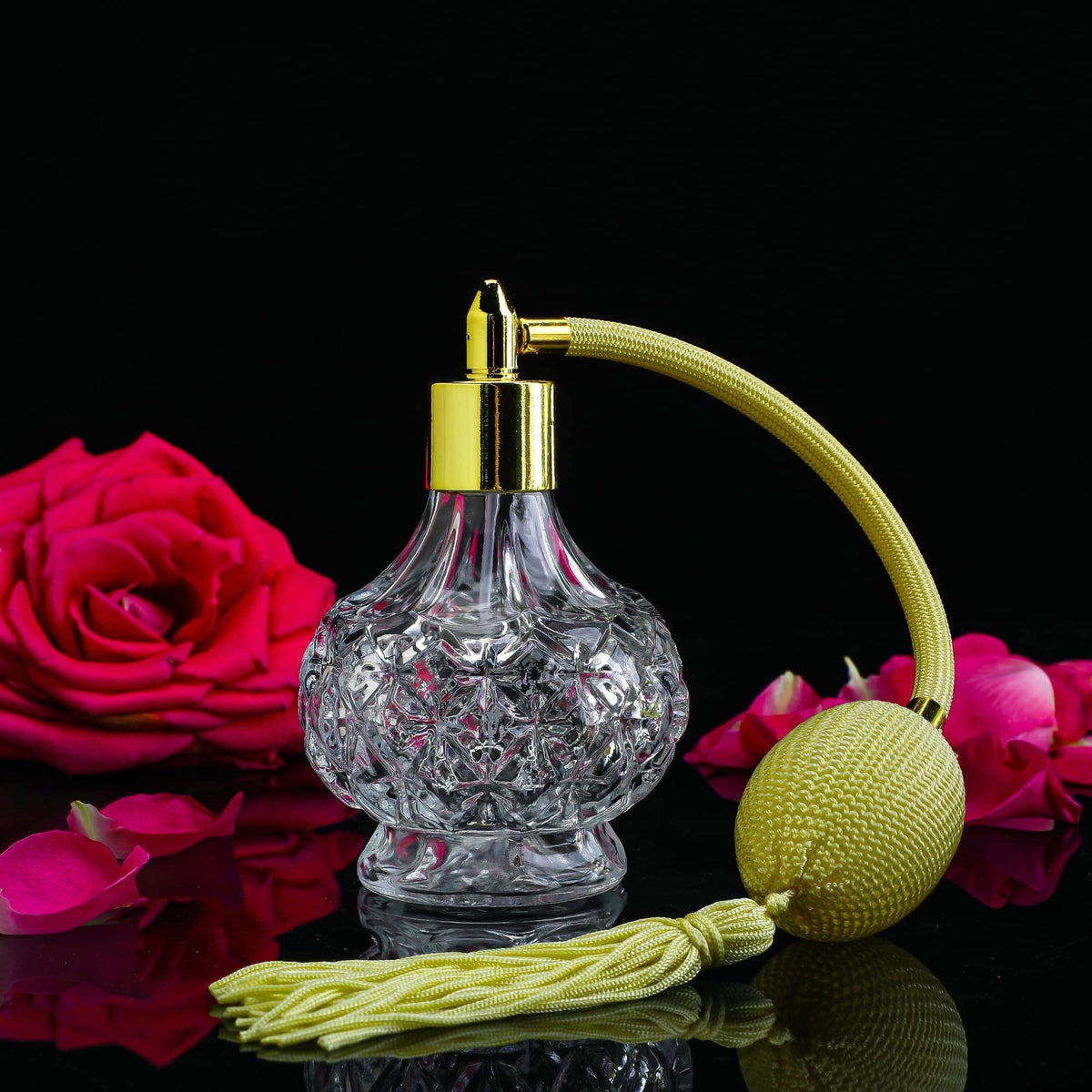 Clear Checked Carved Glass Refillable Perfume Bottle with Spray Atomizer, Pack of 2 C936753