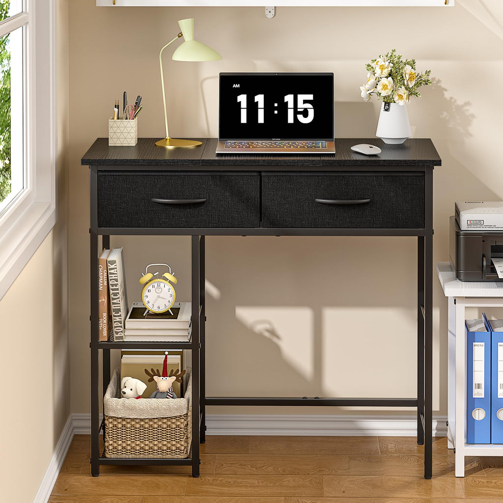 Black Small Writing Desk with 2 Drawers and Storage Shelf G5758