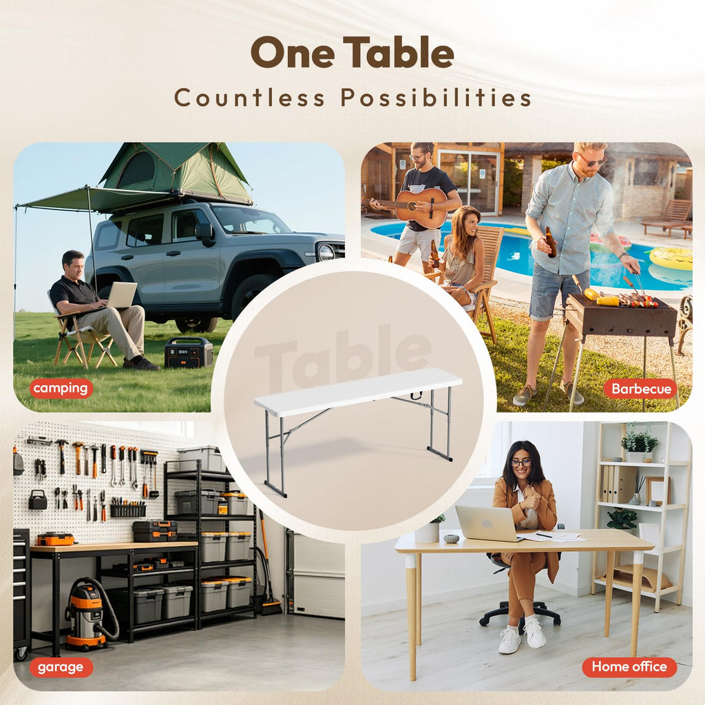 White 6 FT Narrow Folding Table with Carrying Handle V98408