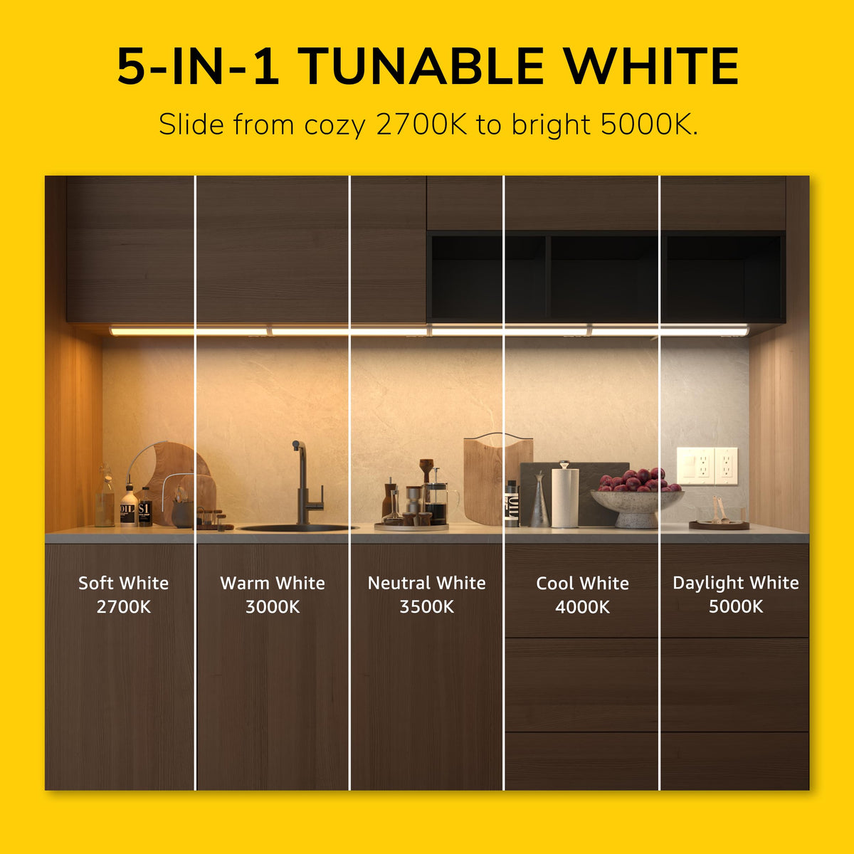 24-Inch LED Under Cabinet Light, 5-CCT Selectable, Dimmable, White O111676