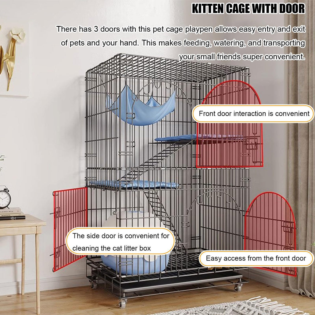 White 4-Tier Collapsible Lockable Wire Cat Ferret Habitat Crate with Casters F41074