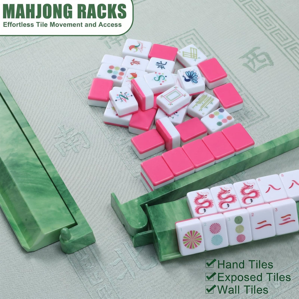 4 Pcs 18.7 Inch Acrylic Mahjong Tile Racks with Pushers V8597