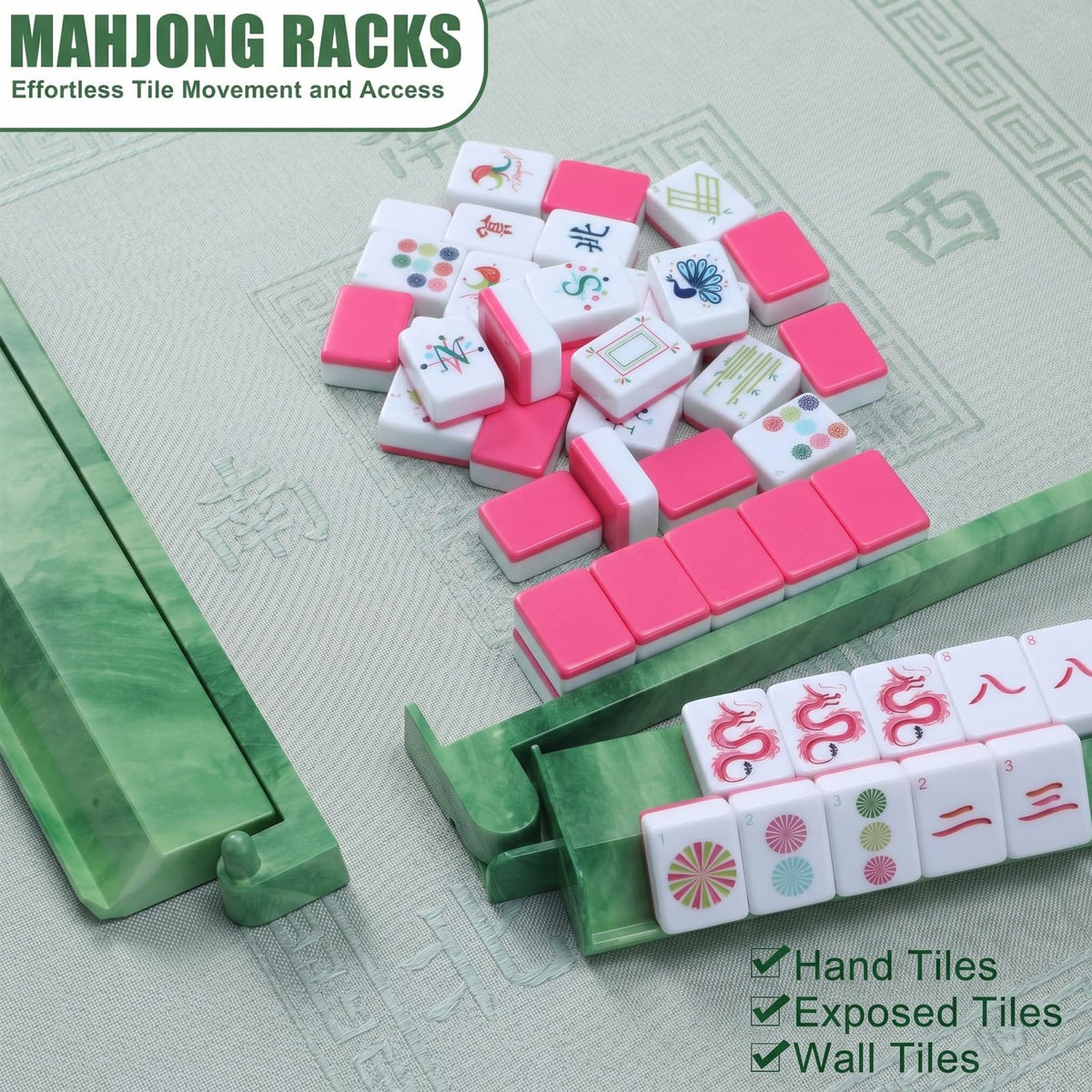 4 Pcs 18.7 Inch Acrylic Mahjong Tile Racks with Pushers V8597
