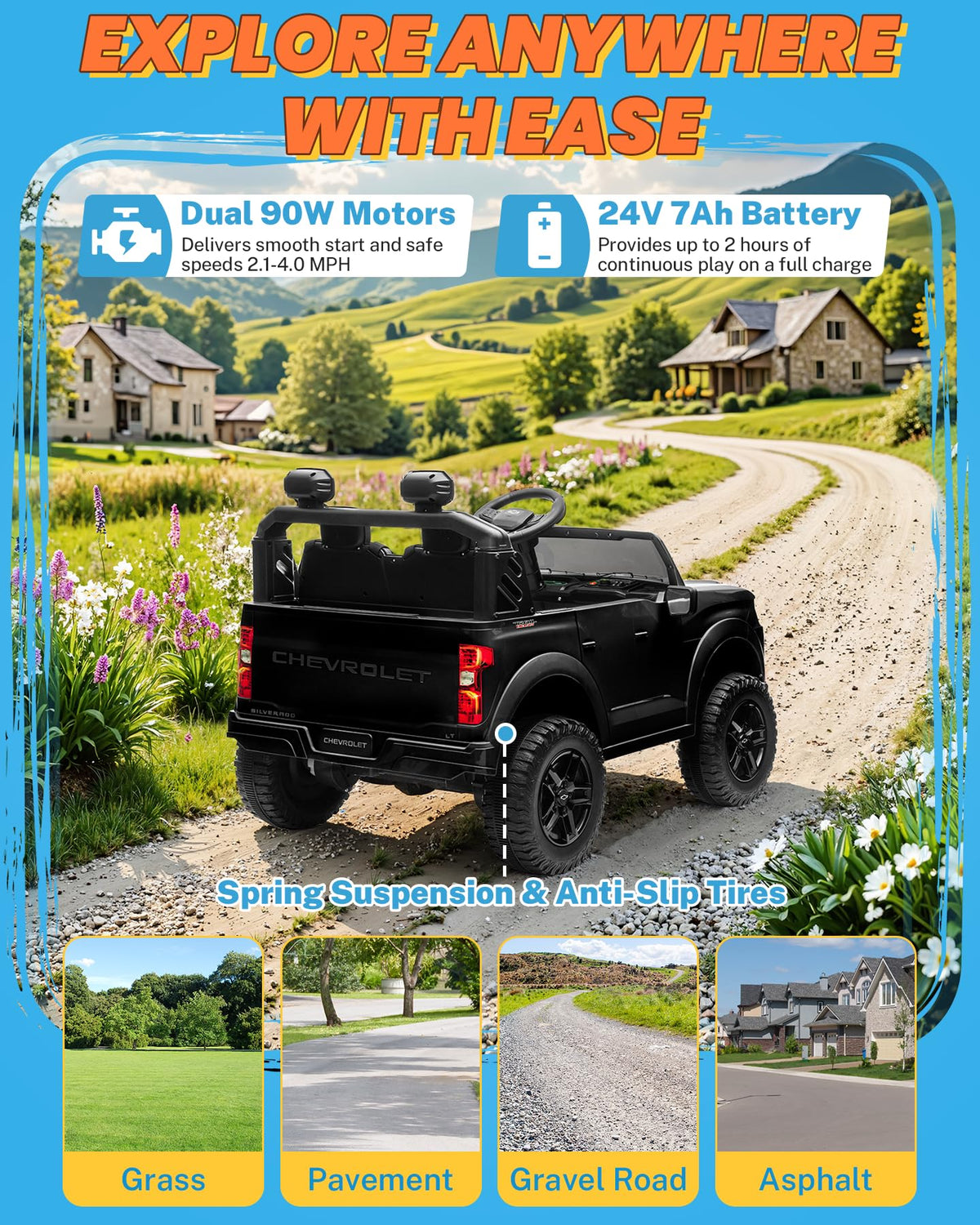 24V 2 Seater Ride on Car with Remote Control, Black L376082