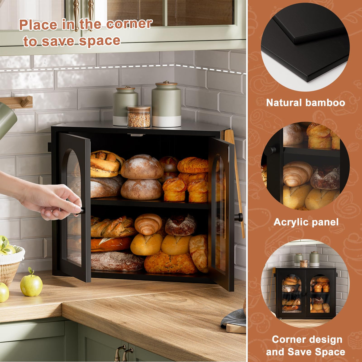 2 Tier Corner Bread Box with Acrylic Door E6191