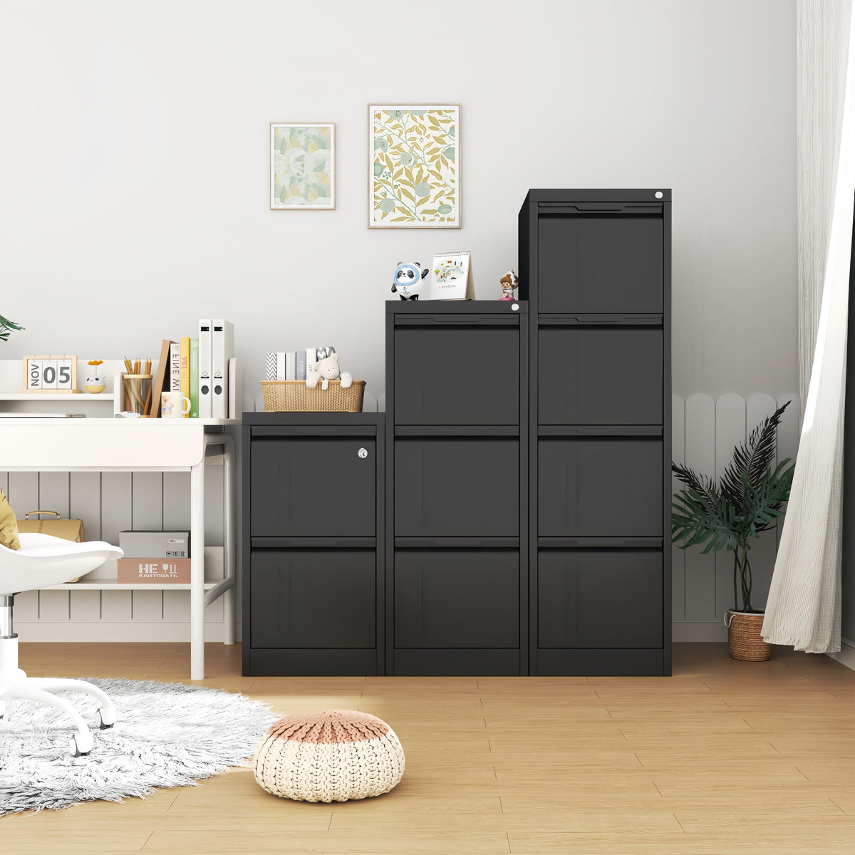 Black 4 Drawer Metal File Cabinet with Lock F5985
