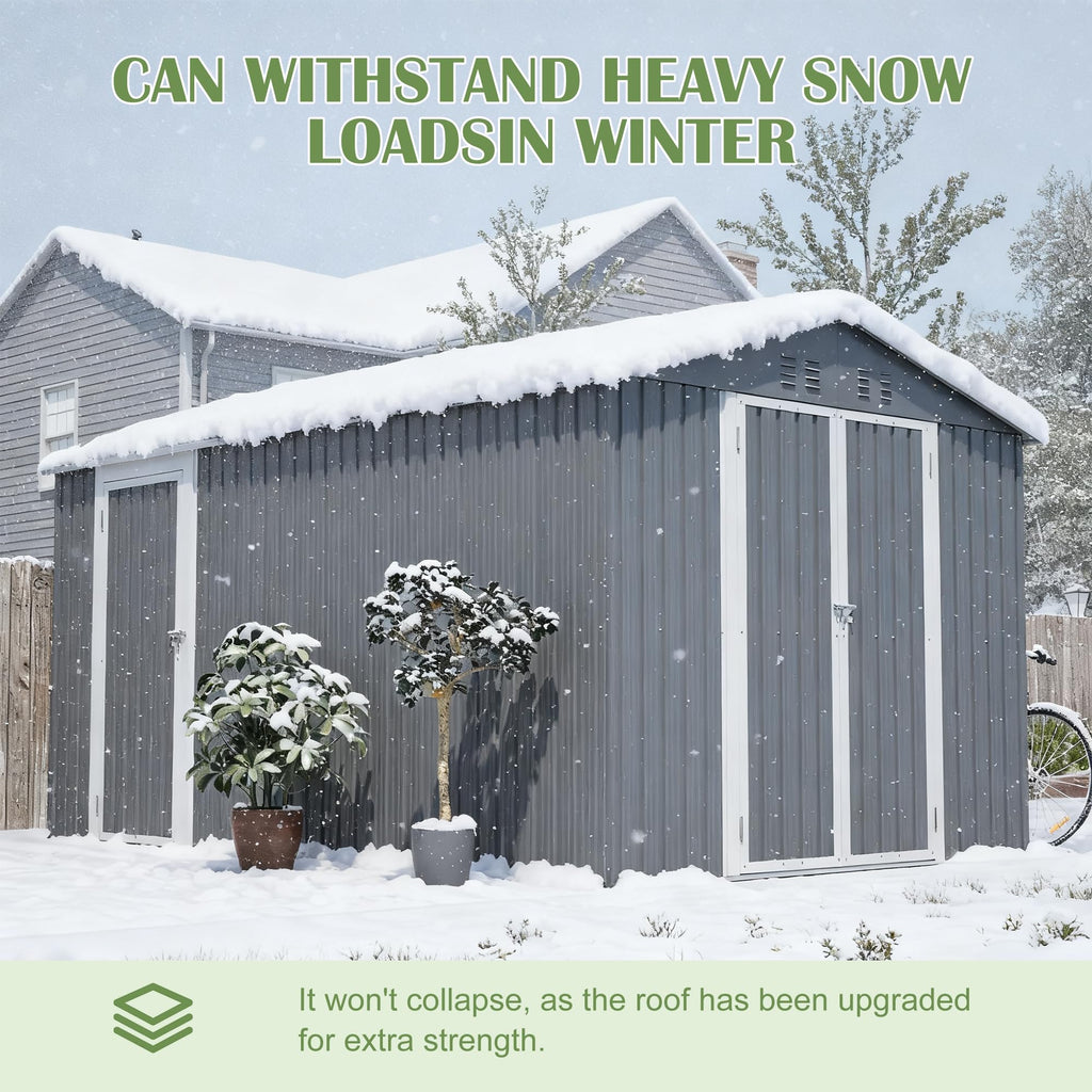 12x8 FT Galvanized Steel Storage Shed with Lockable Doors P61024