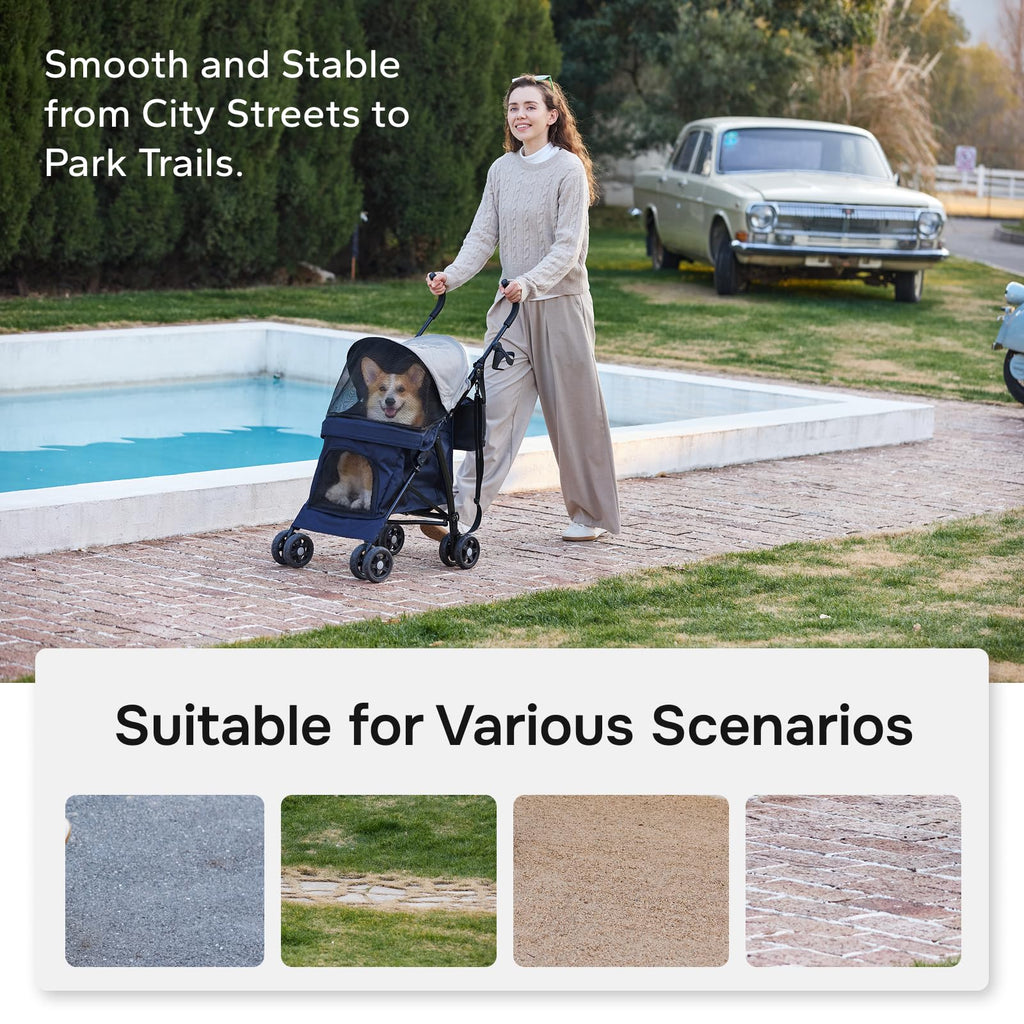 Foldable Pet Stroller for Small Dogs & Cats, 10 lbs, Blue Gray D3717