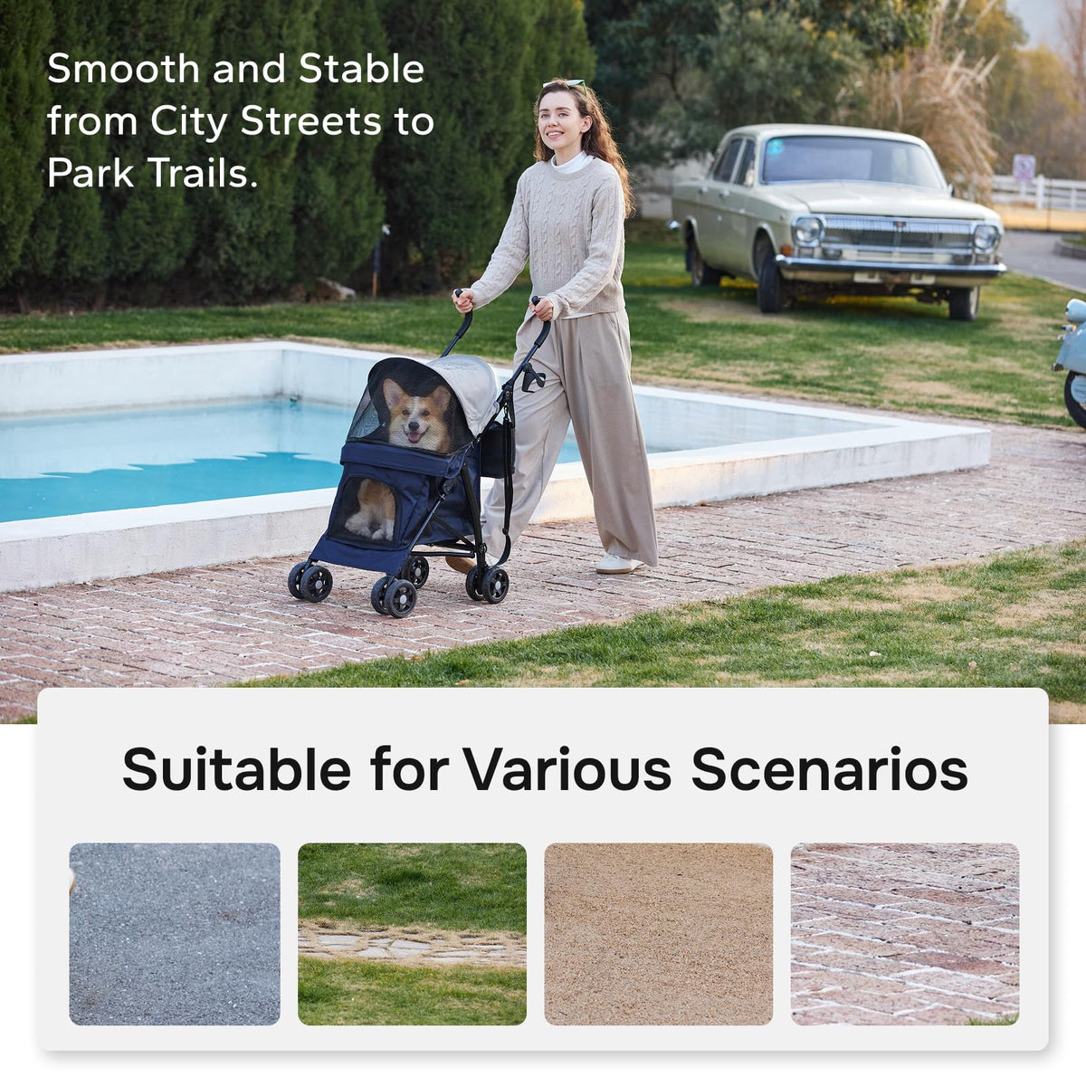 Foldable Pet Stroller for Small Dogs & Cats, 10 lbs, Blue Gray D3717