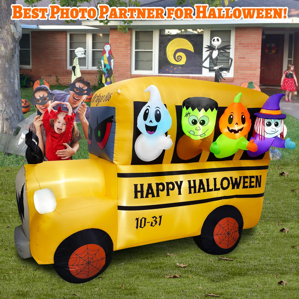 8.1FT Halloween Inflatable Ghost Frankenstein Pumpkin Monster Witch Bus Decoration V66559