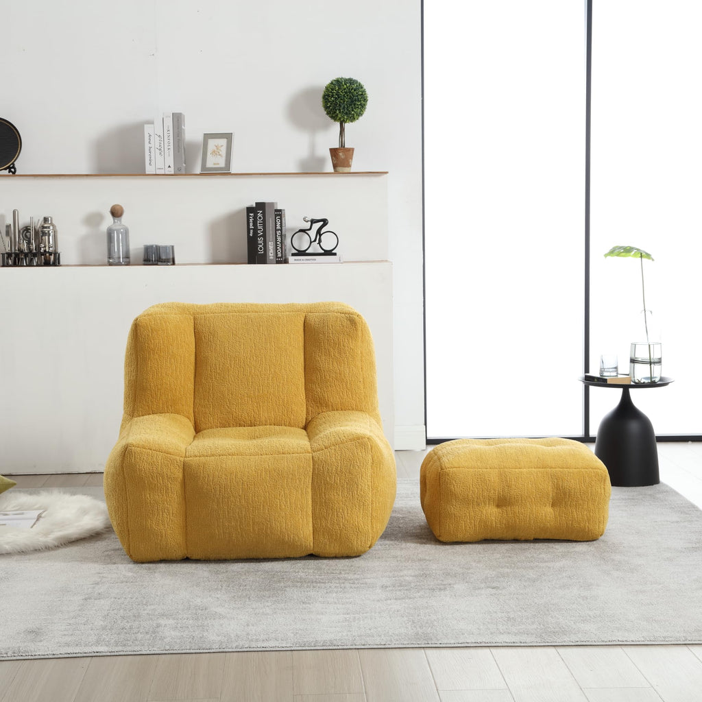 Velvet Fluffy Bean Bag Chair with Ottoman U13160