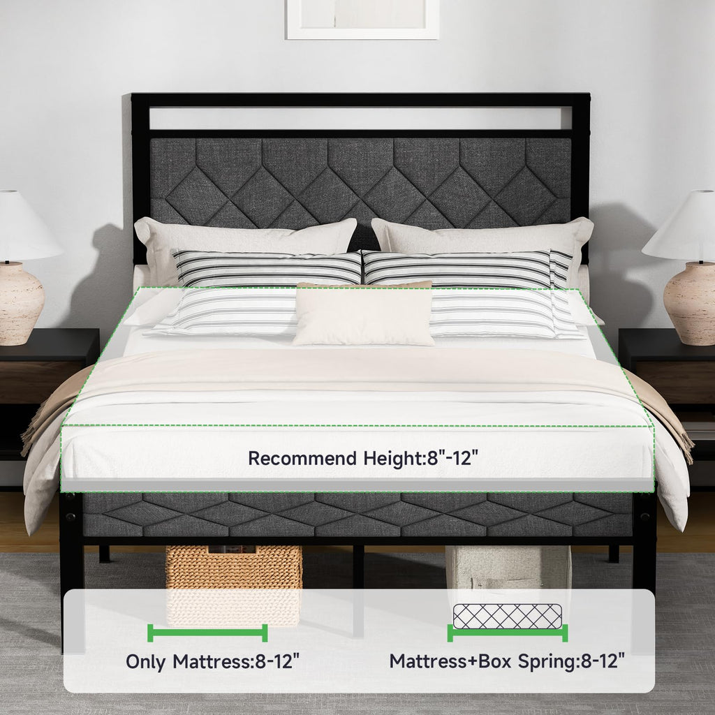 Full Size Upholstered Bed Frame Grey I14125