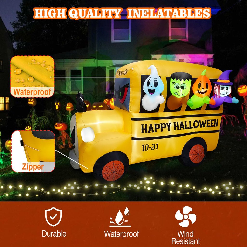 8.1FT Halloween Inflatable Ghost Frankenstein Pumpkin Monster Witch Bus Decoration V66559