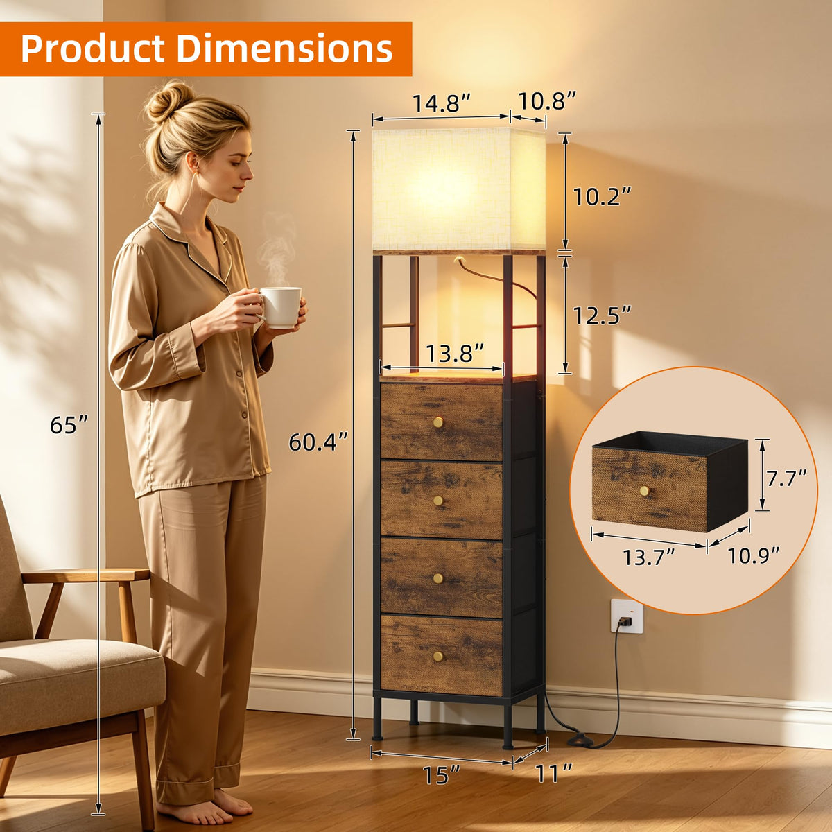 Tall Nightstand with Light & 4 Drawers A91451