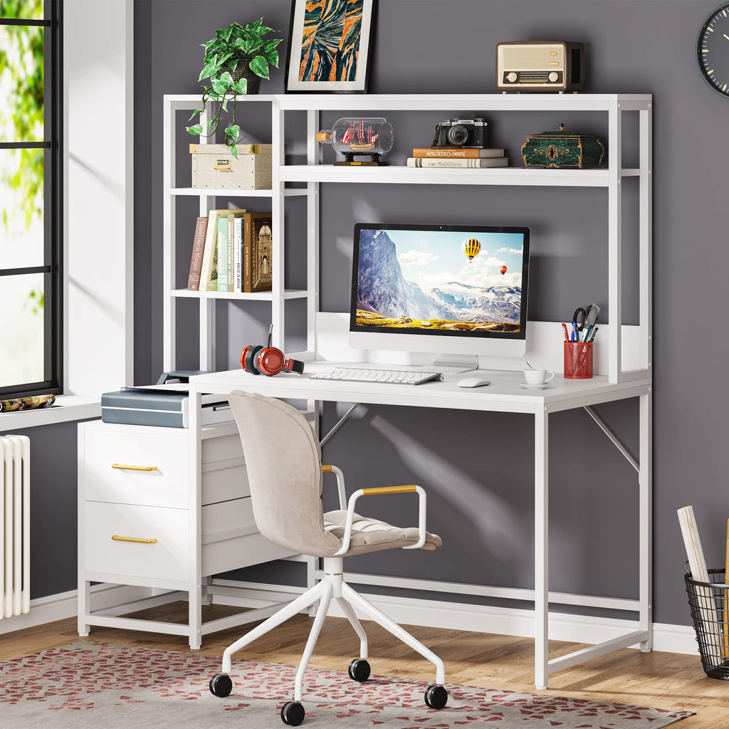 55 Inch Computer Desk with 2 Drawers and Storage Shelves J397478