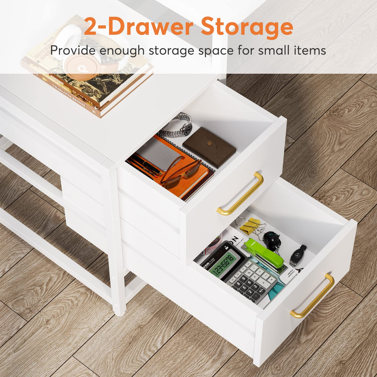 55 Inch Computer Desk with 2 Drawers and Storage Shelves J397478