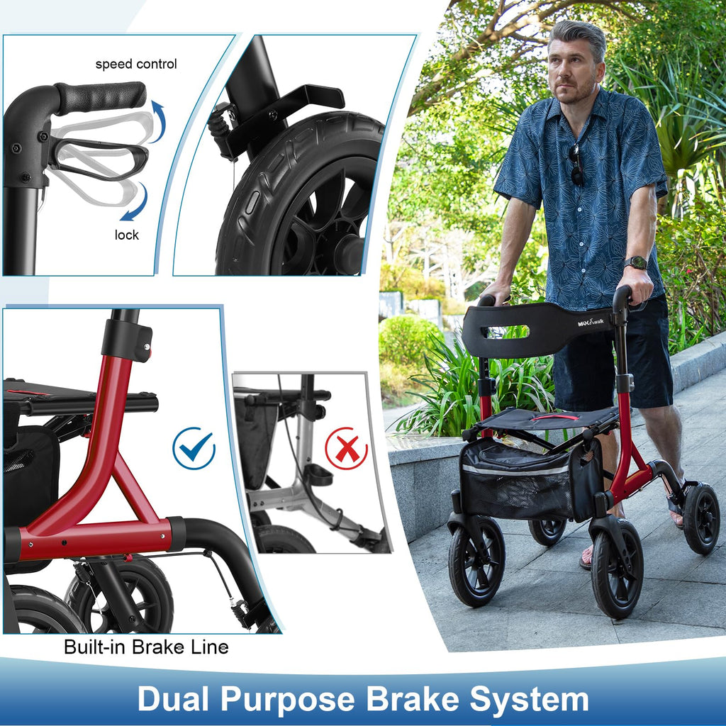 Red All Terrain Wheeled Walker with Seat S237