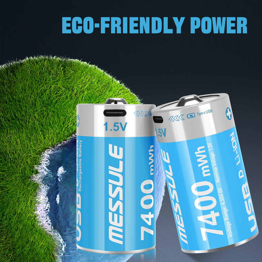 4 Pack 1.5V Rechargeable Lithium D Cell Batteries with USB-C Charge Cable H8370