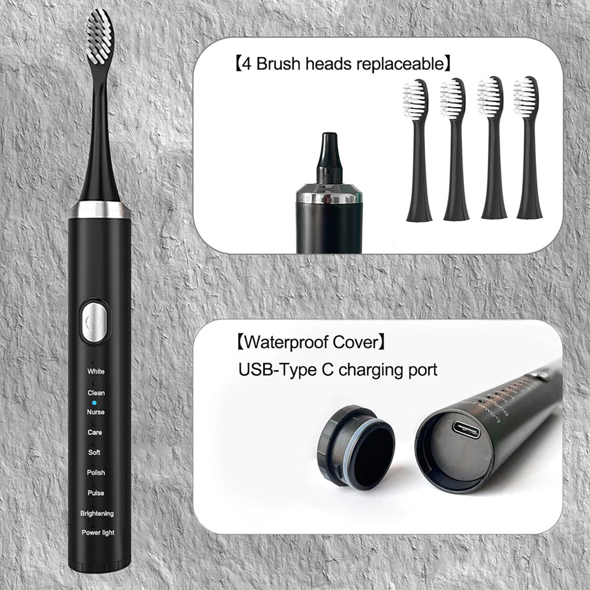 Rechargeable Electric Toothbrush with 4 Replacement Heads Z655672