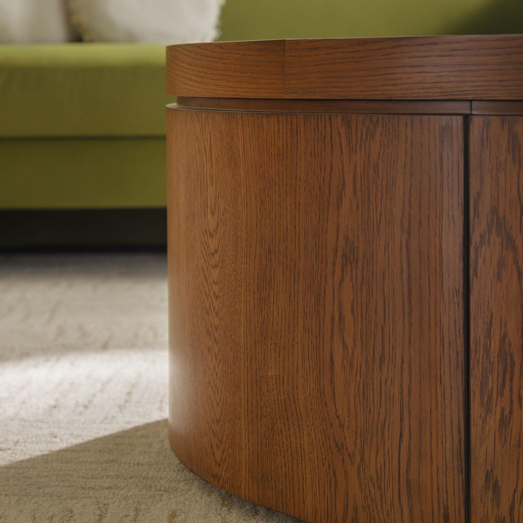Solid Oak Wood Veneer Coffee Table with Storage, 36 Inch, Medium Brown Oak B3139