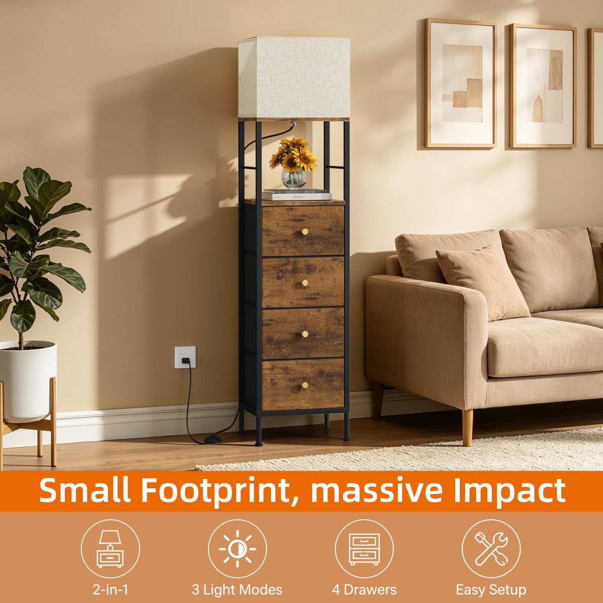 Tall Nightstand with Light & 4 Drawers A91451