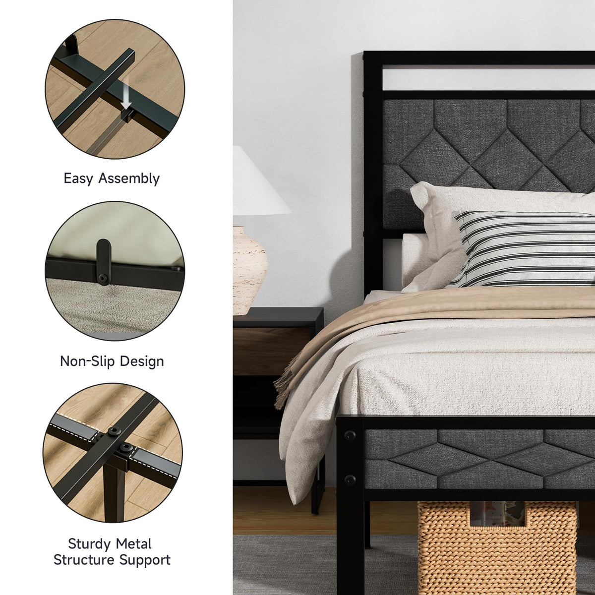 Full Size Upholstered Bed Frame Grey I14125