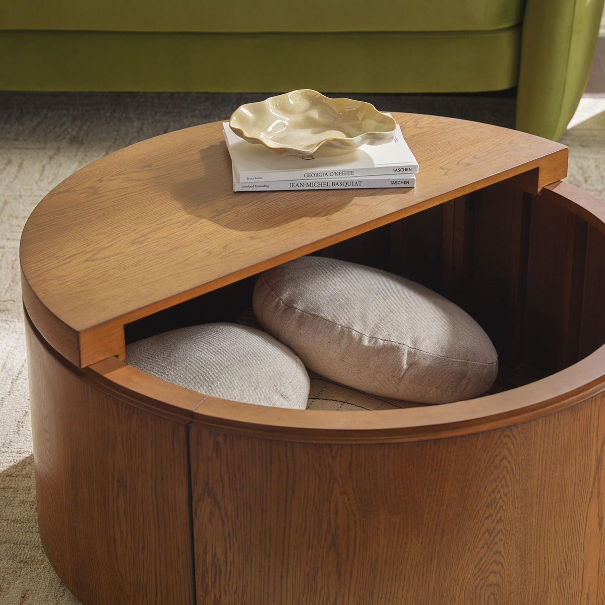 Solid Oak Wood Veneer Coffee Table with Storage, 36 Inch, Medium Brown Oak B3139