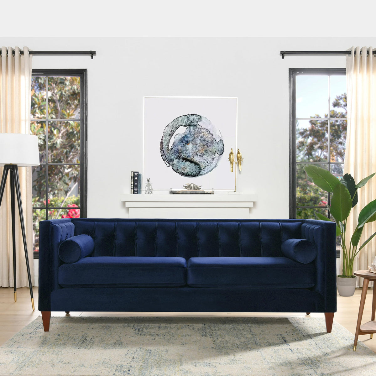 Navy Blue Velvet Tufted Sofa H735641