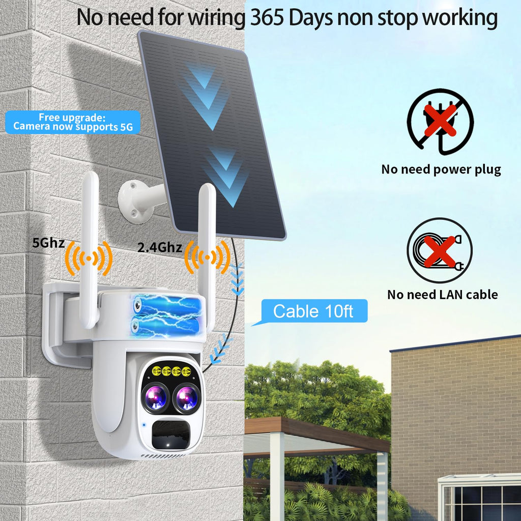 Wireless Solar Security Camera 360 PTZ Dual Lens 10x Zoom 2K H358